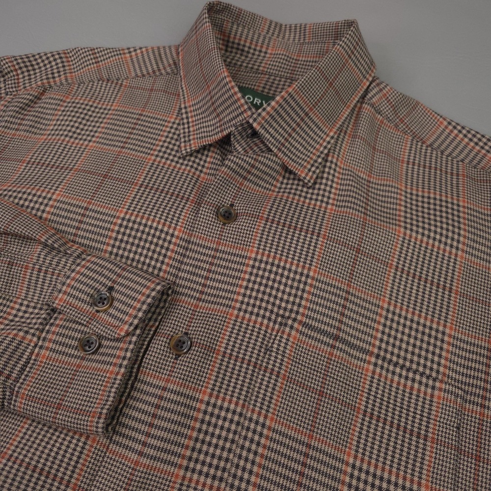 Orvis Shirt Mens Medium Brown Plaid TriBlend Classic Fit Long Sleeve Button Down